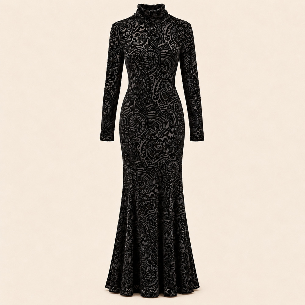 1992 Lauren Ralph Lauren Attributed Velvet Burnout Paisley Open Back Gown